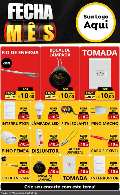 Modelo de Encarte para Encarte Grande com o tema Fecha Mês para Materiais Elétricos