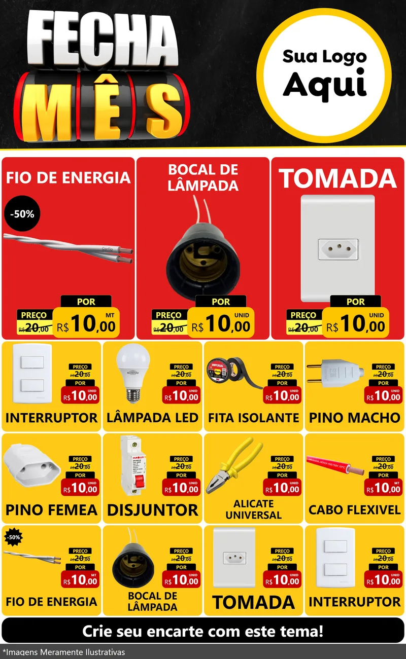 Modelo de Encarte para Encarte Grande com o tema Fecha Mês para Materiais Elétricos