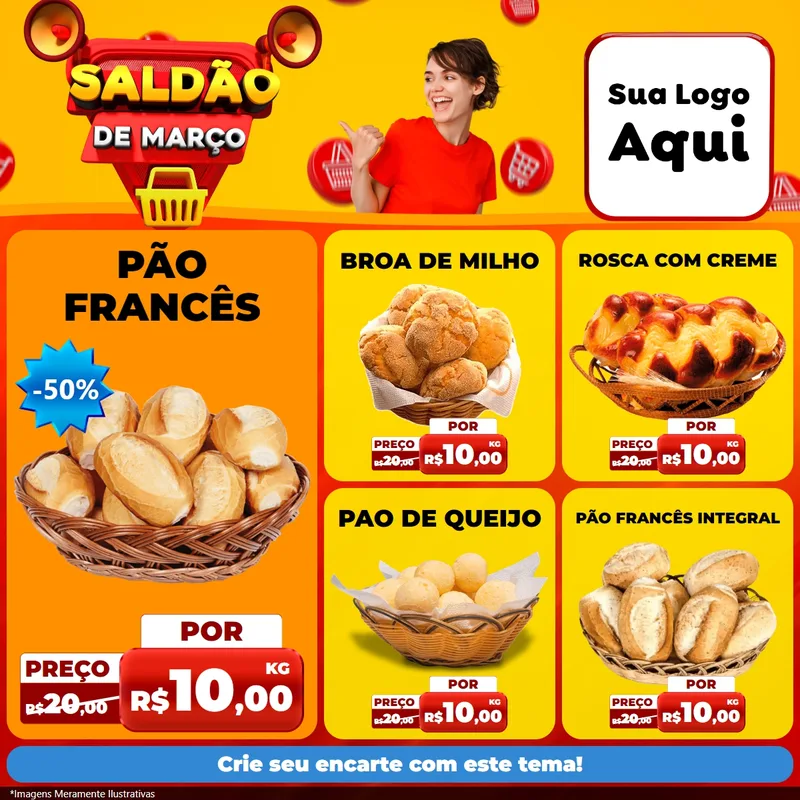 Modelo de Rede Social para Feed Facebook com o tema Saldão de Março para Padaria