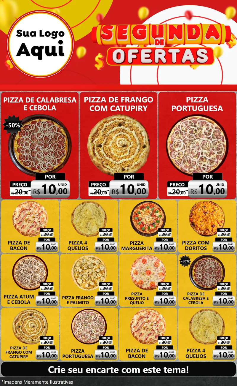 Modelo de Encarte para Encarte Grande com o tema Segunda de Ofertas para Pizzaria