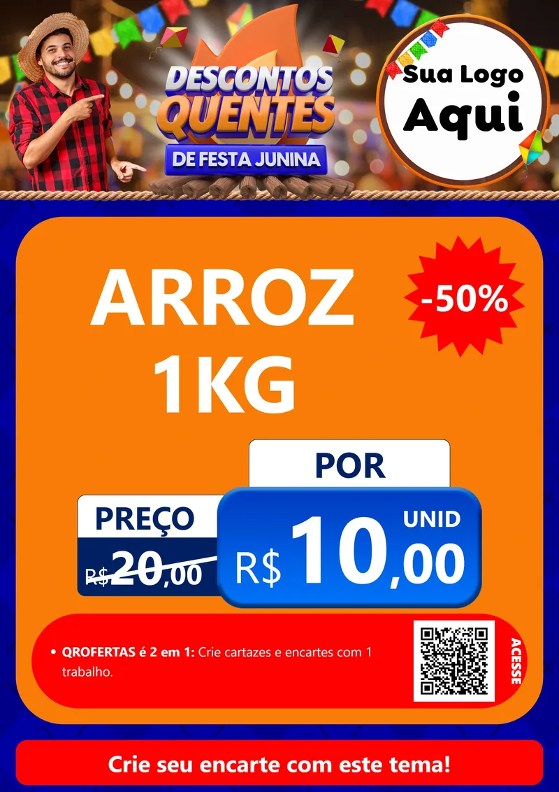 Modelo de Cartaz para Cartaz A4 Vertical com o tema Descontos Quentes de Festa Junina para Supermercado