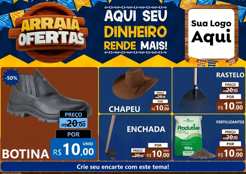 Modelo de Encarte para Encarte A4 Horizontal com o tema Arraiá de Ofertas - Junina para Agropecuária