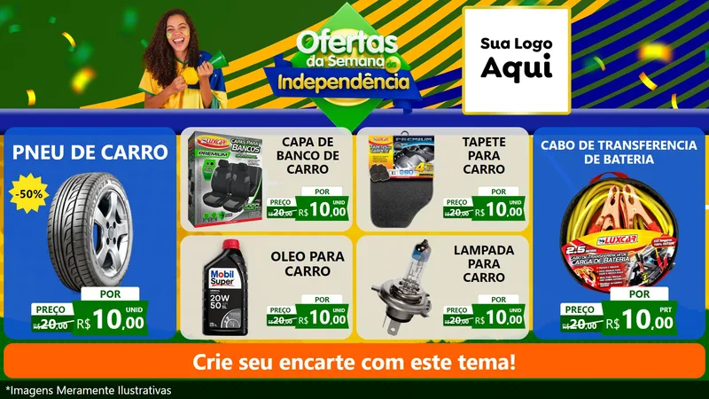Modelo de TV para TV Horizontal com o tema Ofertas da Semana da Independência para Auto peças