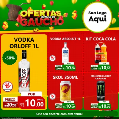 Modelo de Rede Social para Feed Facebook com o tema Ofertas Semana Do Gaúcho para Distribuidora de bebidas