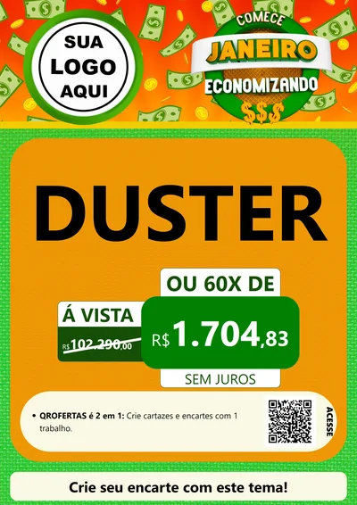 Modelo de Cartaz para Cartaz A4 Vertical com o tema Comece Janeiro Economizando para Concessionaria de Carros