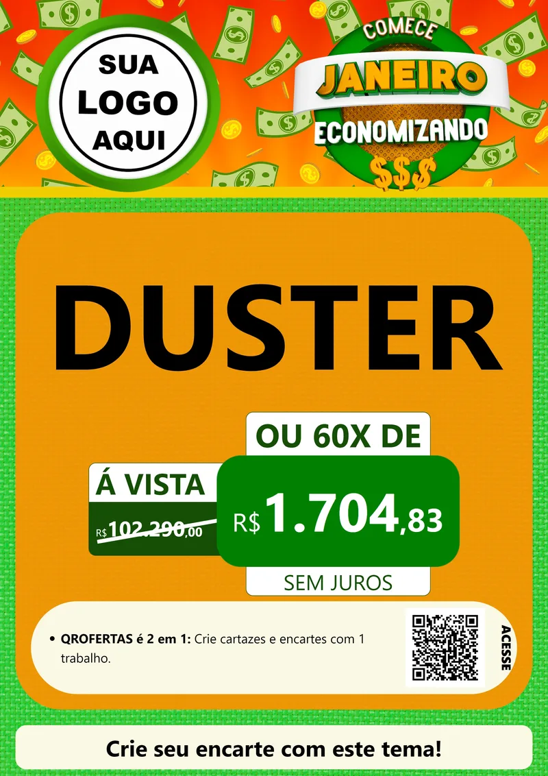 Modelo de Cartaz para Cartaz A4 Vertical com o tema Comece Janeiro Economizando para Concessionaria de Carros