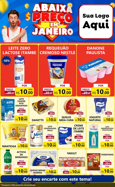 Modelo de Encarte para Encarte Grande com o tema Abaixa Preço em Janeiro para Frios e Laticínios