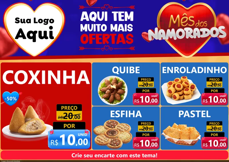 Modelo de Encarte para Encarte A4 Horizontal com o tema Mês dos Namorados para Salgadaria