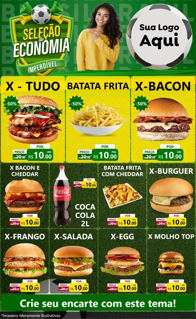 Modelo de Encarte para Encarte Grande com o tema Seleção de Economia - Copa para Hamburgueria