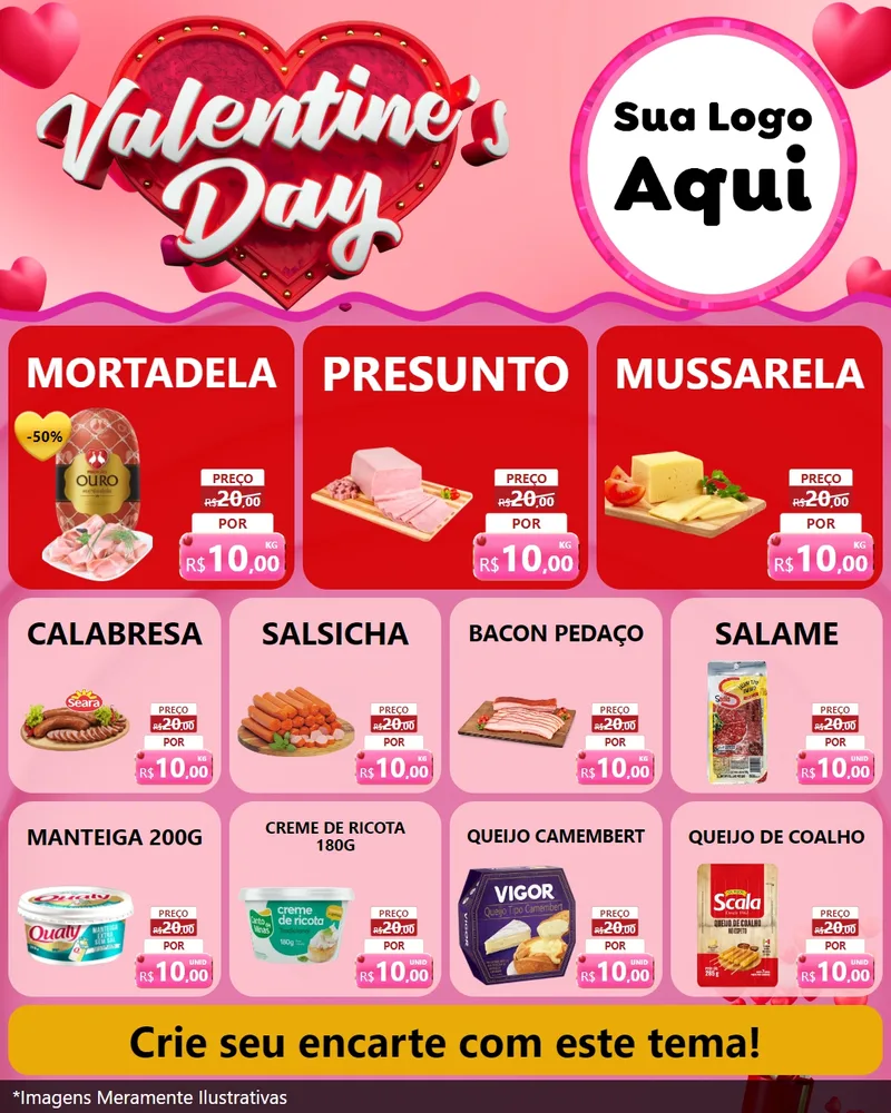 Modelo de Rede Social para Feed Instagram com o tema Valentine's Day para Frios e Laticínios