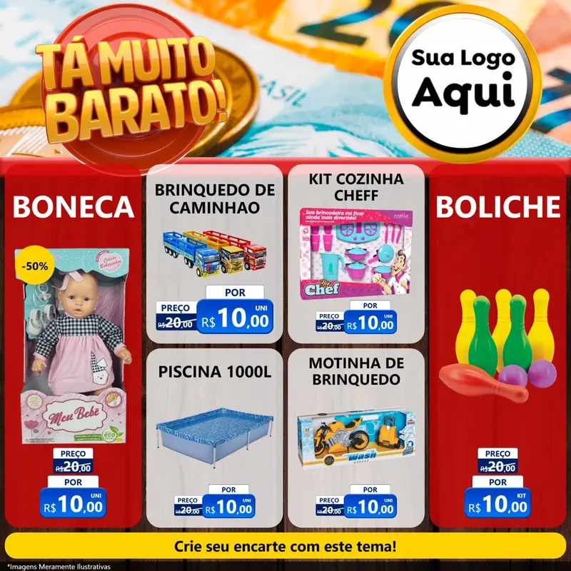 Modelo de Rede Social para Feed Facebook com o tema Está Muito Barato para Brinquedos