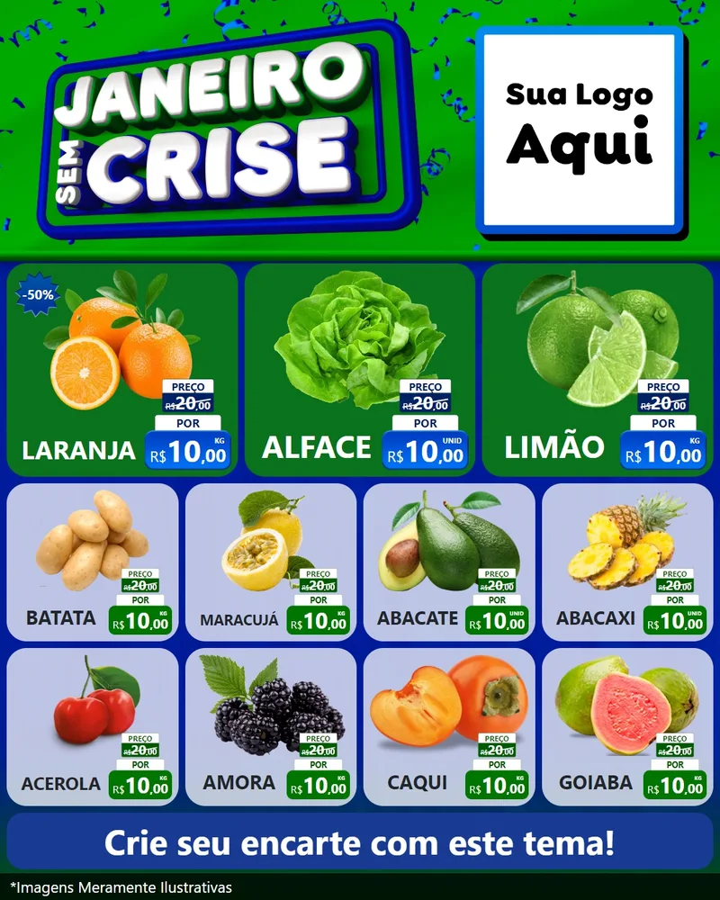Modelo de Rede Social para Feed Instagram com o tema Janeiro Sem Crise para Hortifrúti