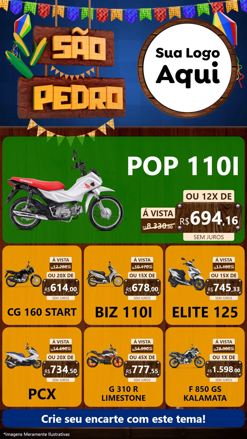 Modelo de Rede Social para Stories com o tema São Pedro para Concessionaria de Motos