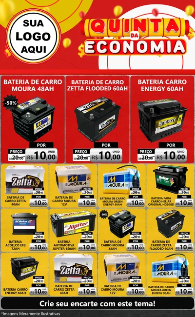 Modelo de Encarte para Encarte Grande com o tema Quinta da Economia para Baterias Elétricas