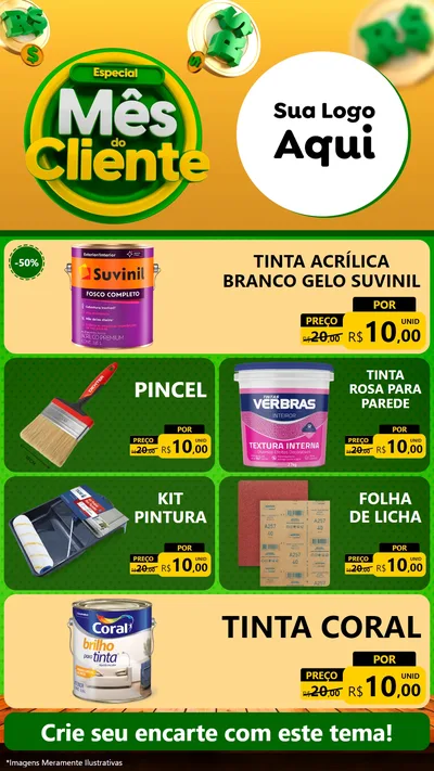 Modelo de TV para TV Vertical com o tema Especial Mês do Cliente para Tintas e Ferramentas