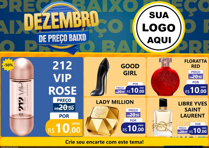Modelo de Encarte para Encarte A4 Horizontal com o tema Dezembro de Preço Baixo para Perfumes