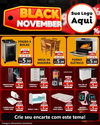 Modelo de Rede Social para Feed Instagram com o tema Black November para Móveis e Eletro