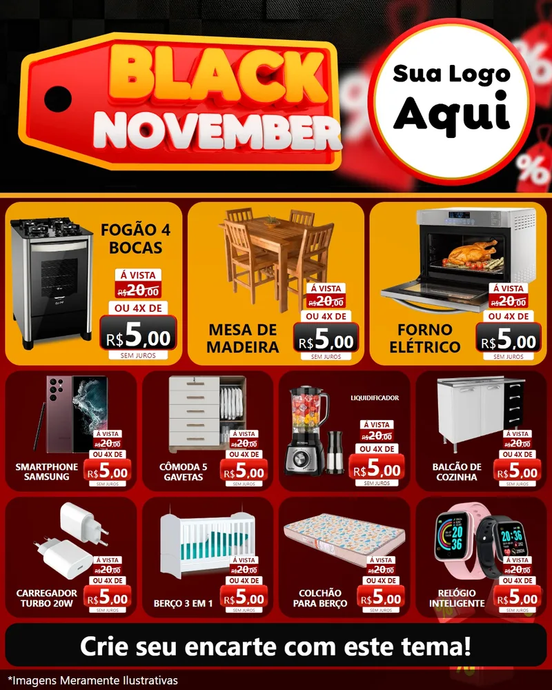 Modelo de Rede Social para Feed Instagram com o tema Black November para Móveis e Eletro
