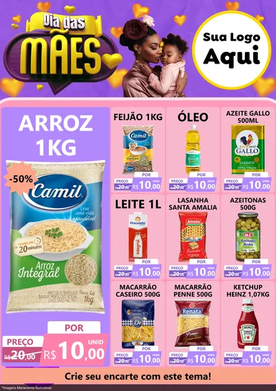Modelo de Encarte para Encarte A4 Vertical com o tema Dia das Mães para Supermercado