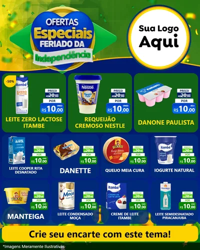 Modelo de Rede Social para Feed Instagram com o tema Ofertas Especiais Feriado da Independência para Frios e Laticínios