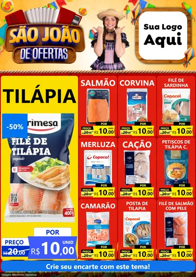 Modelo de Encarte para Encarte A4 Vertical com o tema São João de Ofertas para Peixaria