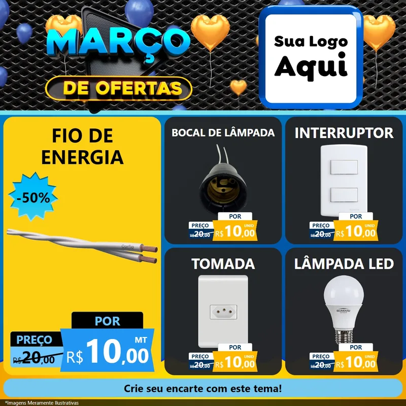 Modelo de Rede Social para Feed Facebook com o tema Março de Ofertas para Materiais Elétricos