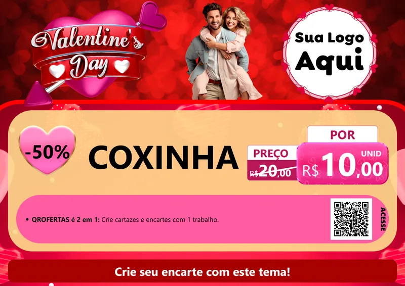 Modelo de Cartaz para Cartaz A4 Horizontal com o tema Valentine's Day para Salgadaria