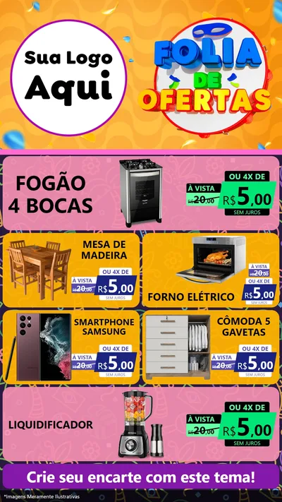 Modelo de TV para TV Vertical com o tema Folia de Ofertas para Móveis e Eletro