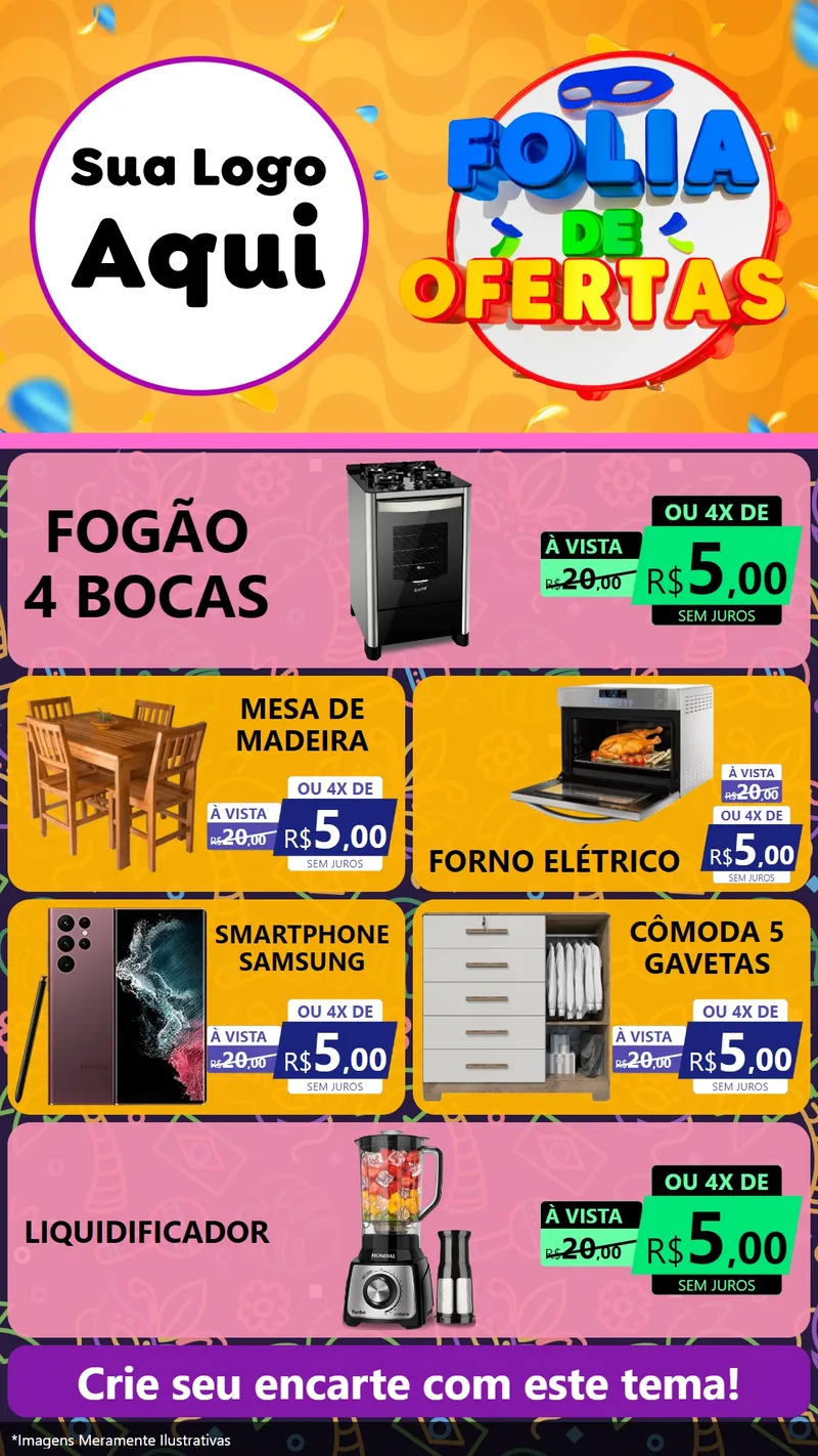 Modelo de TV para TV Vertical com o tema Folia de Ofertas para Móveis e Eletro