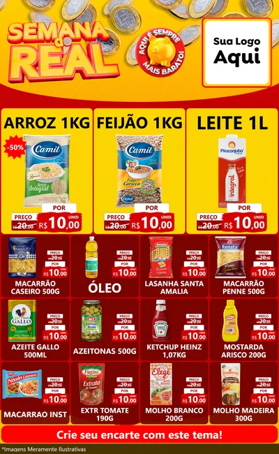 Modelo de Encarte para Encarte Grande com o tema Semana do Real para Supermercado