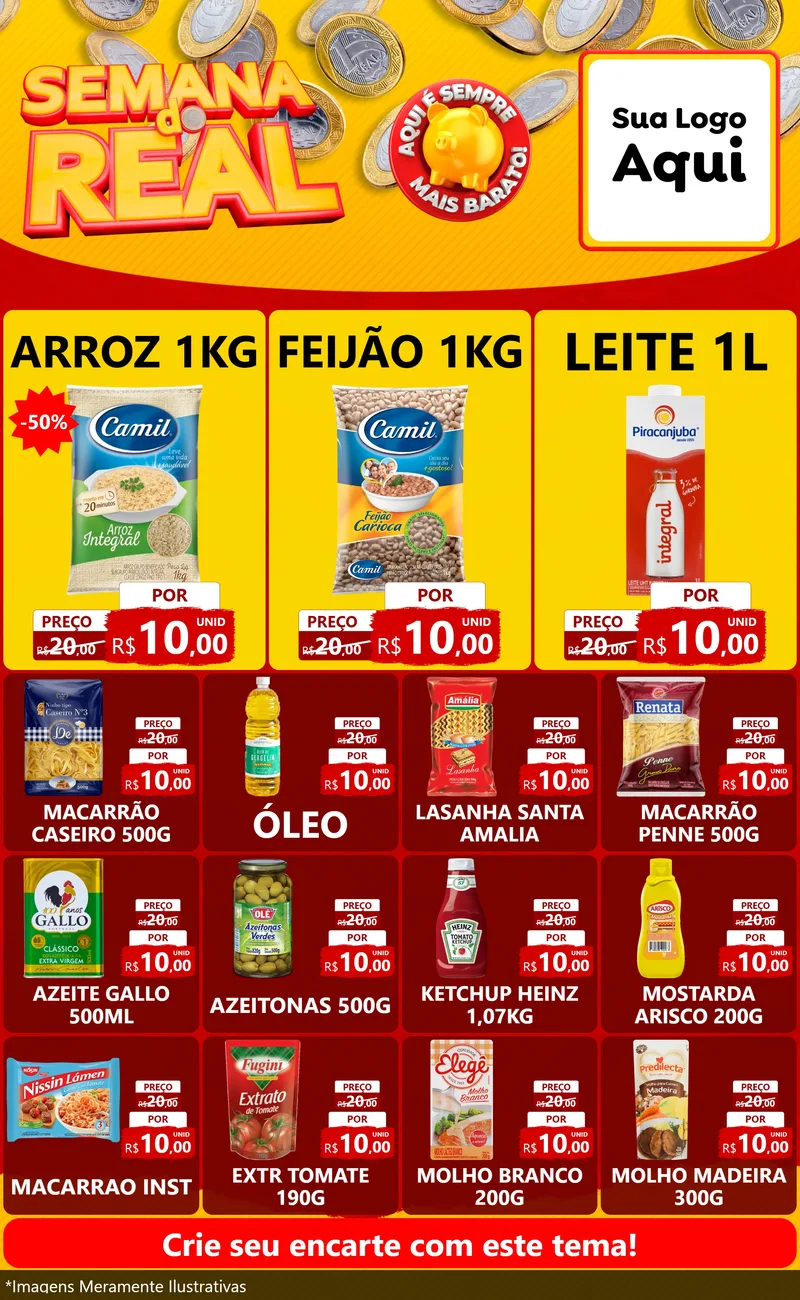 Modelo de Encarte para Encarte Grande com o tema Semana do Real para Supermercado