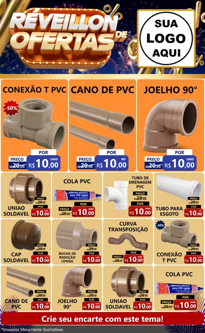Modelo de Encarte para Encarte Grande com o tema Réveillon de Ofertas para Tubos e conexões