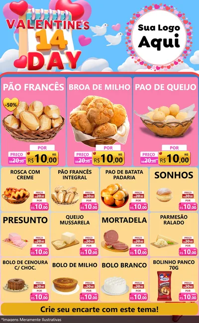 Modelo de Encarte para Encarte Grande com o tema Valentine's Day para Padaria