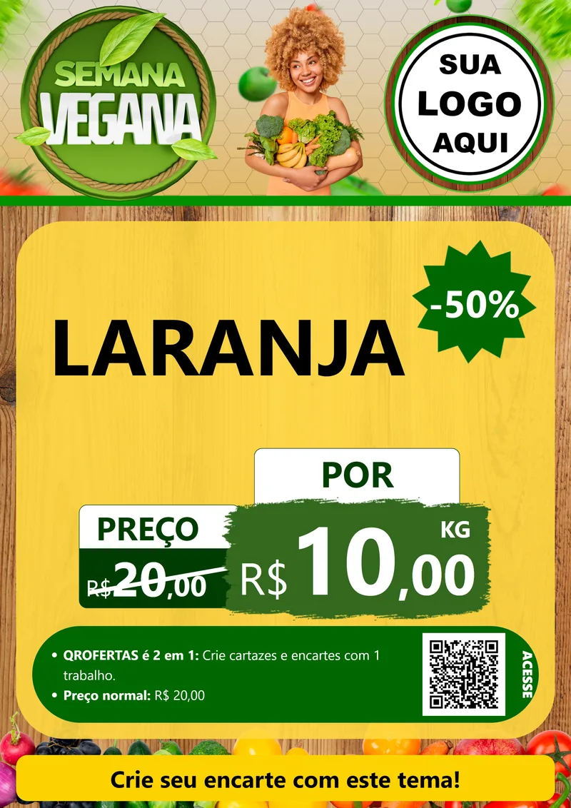 Modelo de Cartaz para Cartaz A4 Vertical com o tema Semana Vegana para Hortifrúti