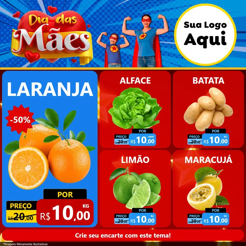 Modelo de Rede Social para Feed Facebook com o tema Dia das Mães para Hortifrúti