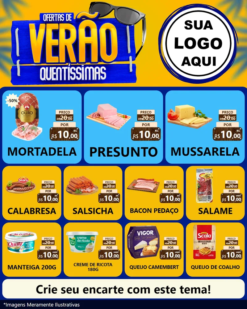 Modelo de Rede Social para Feed Instagram com o tema Ofertas de Verão Quentíssimas para Frios e Laticínios