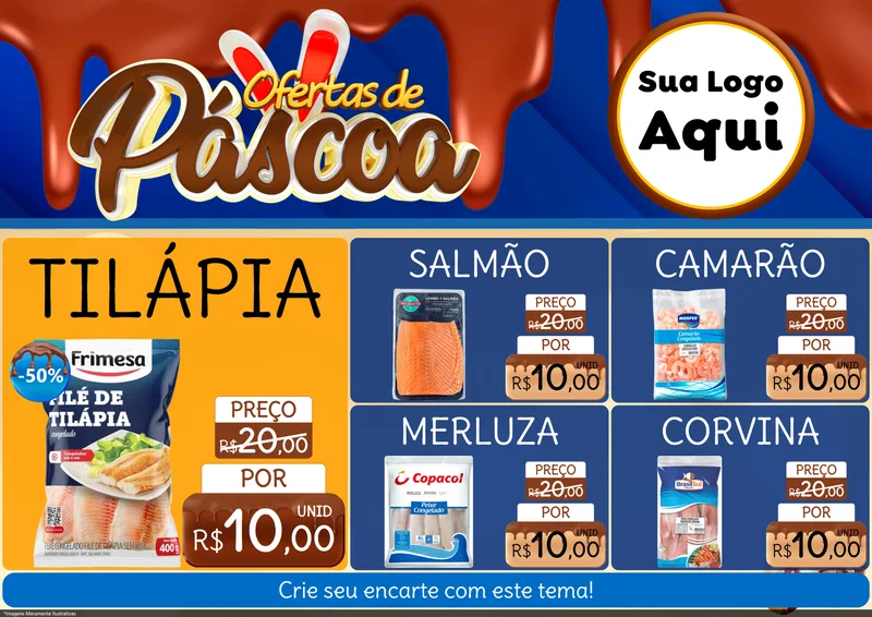 Modelo de Encarte para Encarte A4 Horizontal com o tema Ofertas de Páscoa para Peixaria