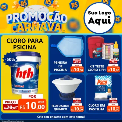 Modelo de Rede Social para Feed Facebook com o tema Promoção de Carnaval para Produtos para Piscina