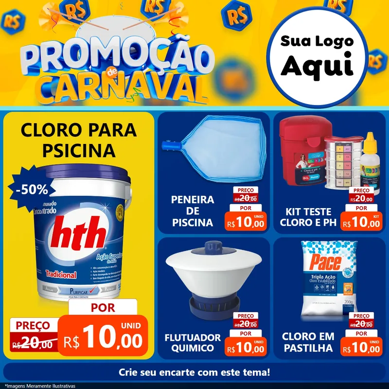 Modelo de Rede Social para Feed Facebook com o tema Promoção de Carnaval para Produtos para Piscina