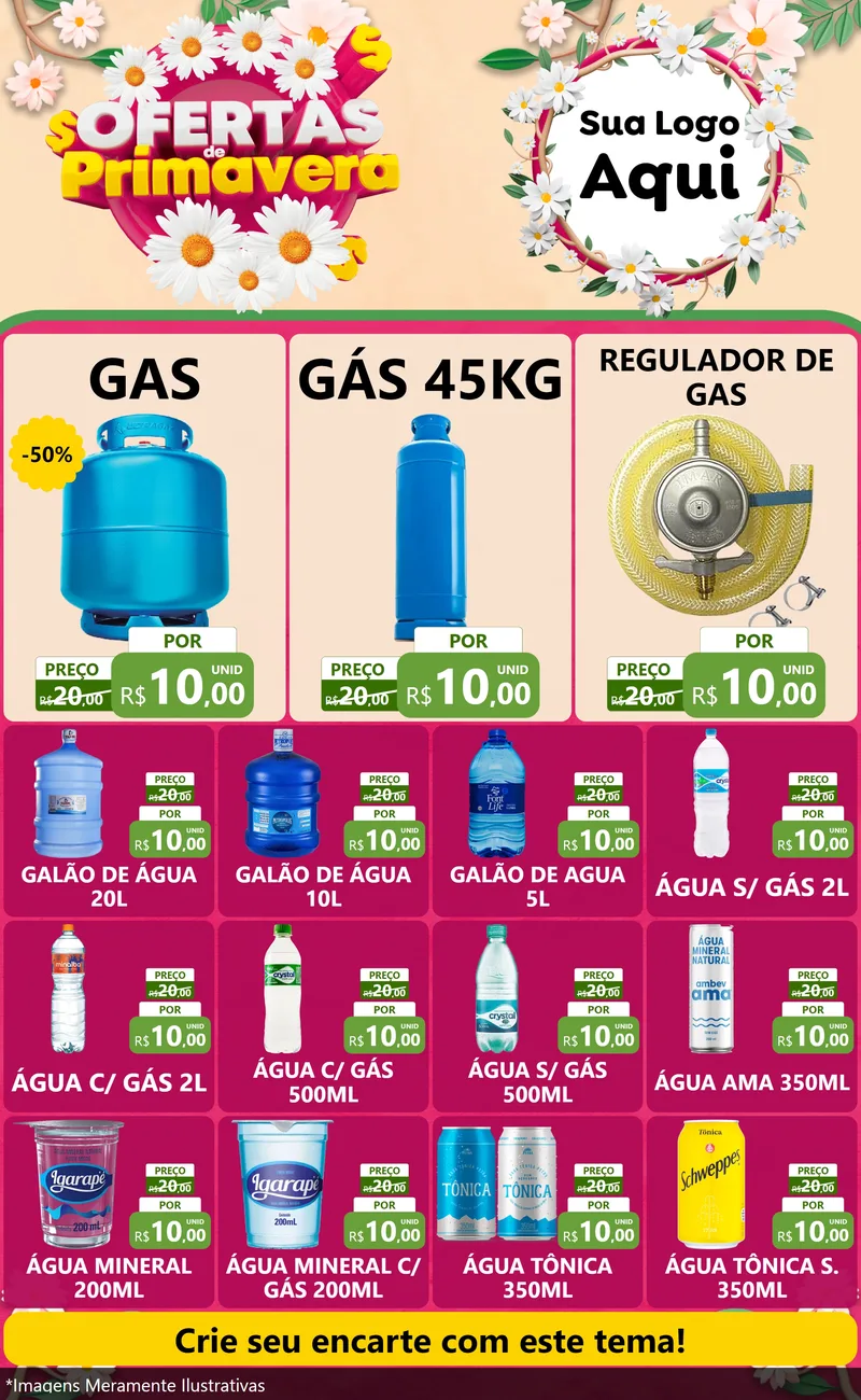 Modelo de Encarte para Encarte Grande com o tema Ofertas de Primavera para Água e gás