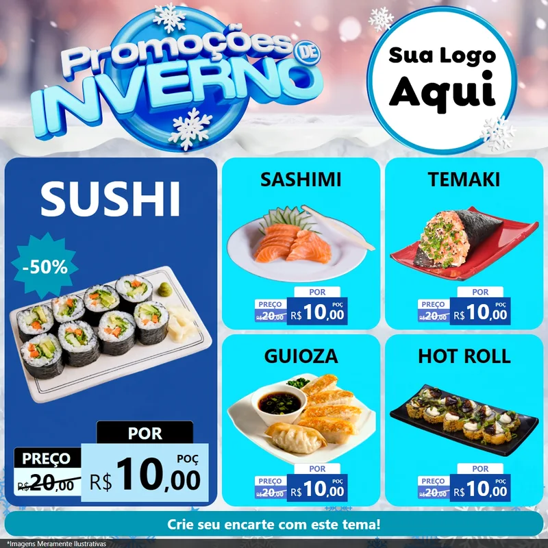 Modelo de Rede Social para Feed Facebook com o tema Promoções de Inverno para Comida japonesa