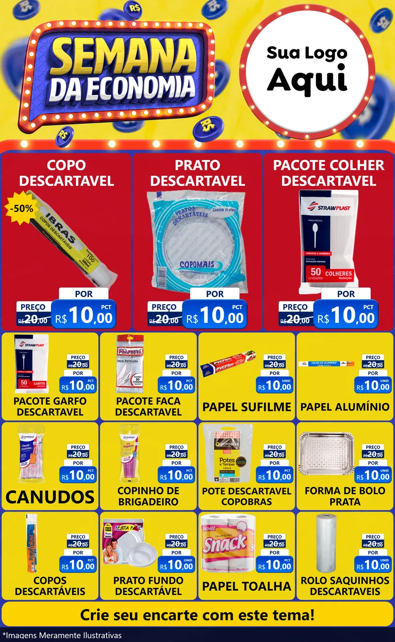Modelo de Encarte para Encarte Grande com o tema Semana da Economia para Embalagens