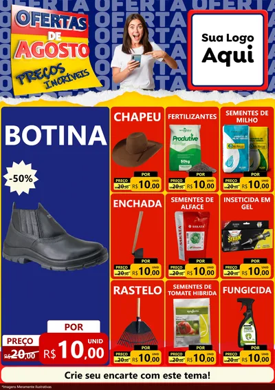 Modelo de Encarte para Encarte A4 Vertical com o tema Ofertas de Agosto - Preços Incríveis para Agropecuária
