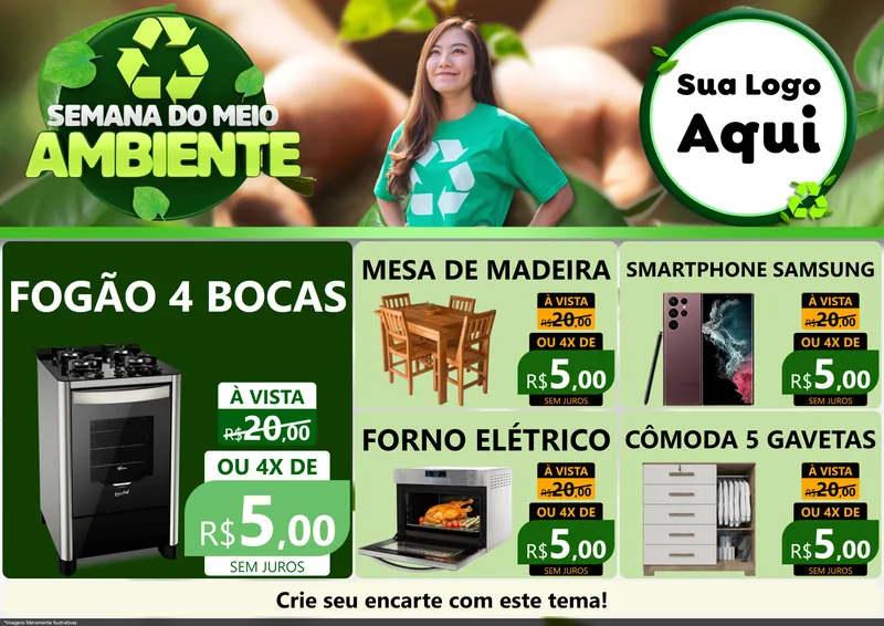 Modelo de Encarte para Encarte A4 Horizontal com o tema Semana do Meio Ambiente para Móveis e Eletro