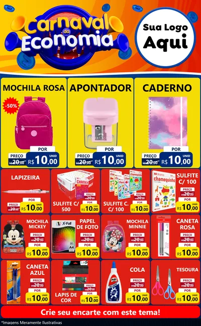 Modelo de Encarte para Encarte Grande com o tema Carnaval da Economia para Papelaria