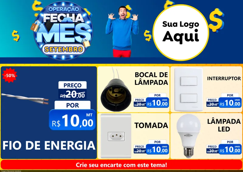 Modelo de Encarte para Encarte A4 Horizontal com o tema Operação Fecha Mês Setembro para Materiais Elétricos