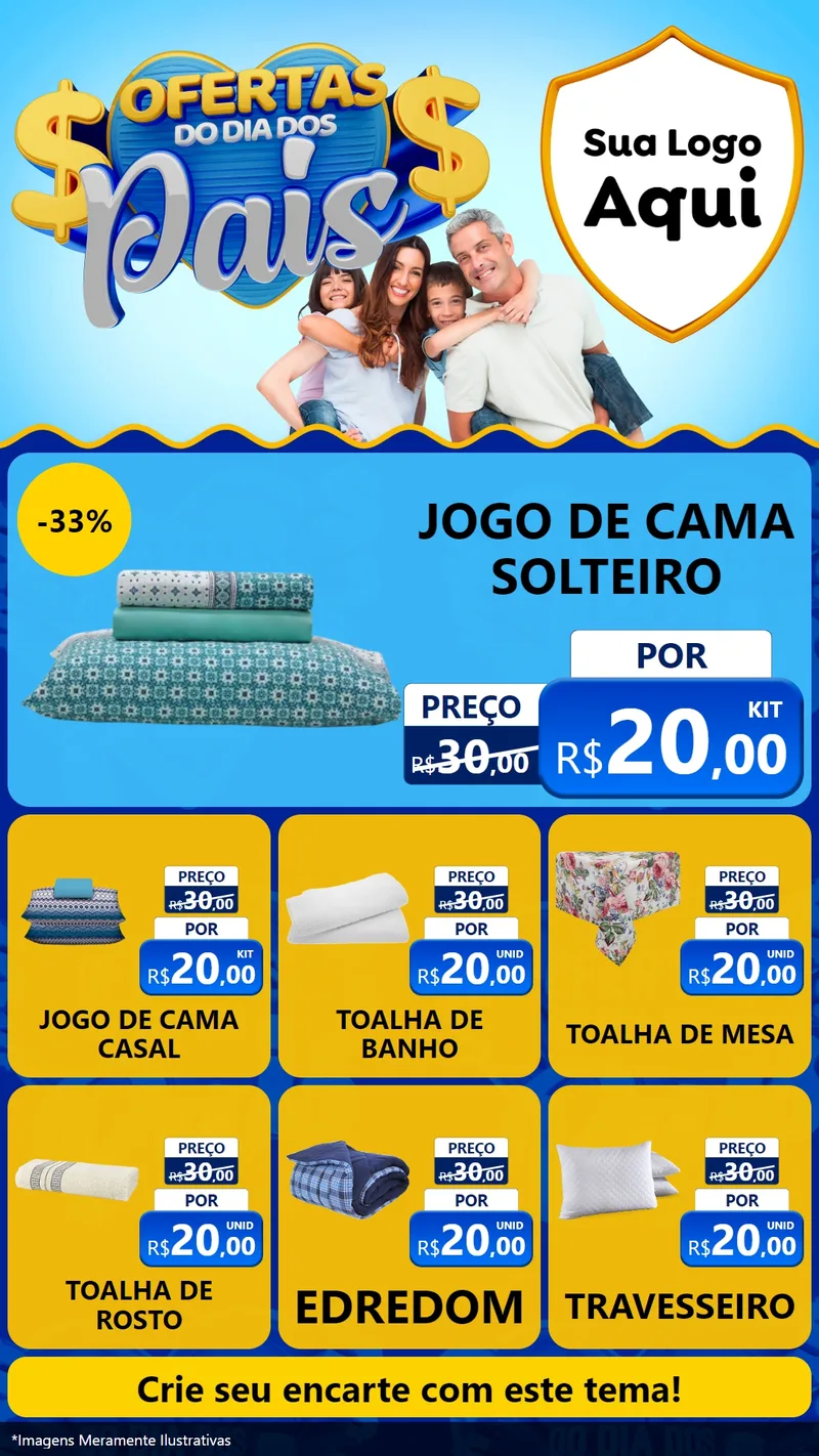 Modelo de Rede Social para Stories com o tema Ofertas do Dia dos Pais para Cama, Mesa e Banho