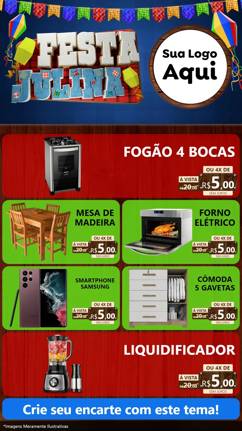 Modelo de TV para TV Vertical com o tema Festa Julina para Móveis e Eletro