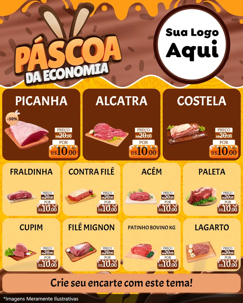 Modelo de Rede Social para Feed Instagram com o tema Páscoa da Economia para Açougue