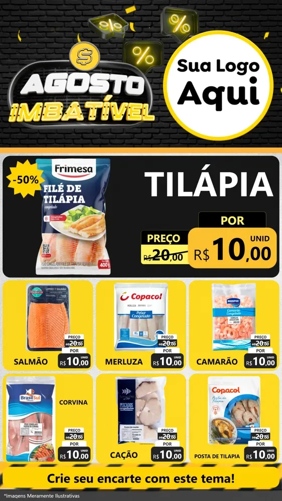 Modelo de Rede Social para Stories com o tema Agosto Imbatível para Peixaria